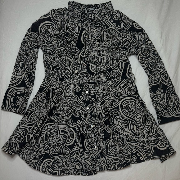 Zara Jackets & Blazers - Zara Dress Black and White Floral Paisley Button Up Tie Belt Fit Flare Shirt XXL
